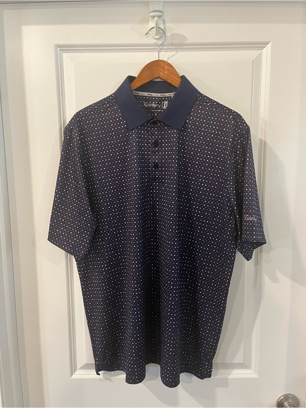 Walter Hagen Navy Microdot Polo with Red White and Gray Stars